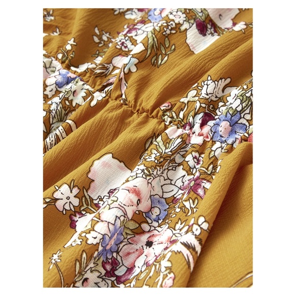 Yellow Floral Long Sleeve Ruffle Maxi Dress - Picture 5 of 6